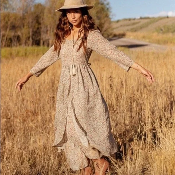 Christy Dawn Amelia Midi Dress 3/4 Sleeve Sage Ditsy Gray & White Size Small - Picture 7 of 14